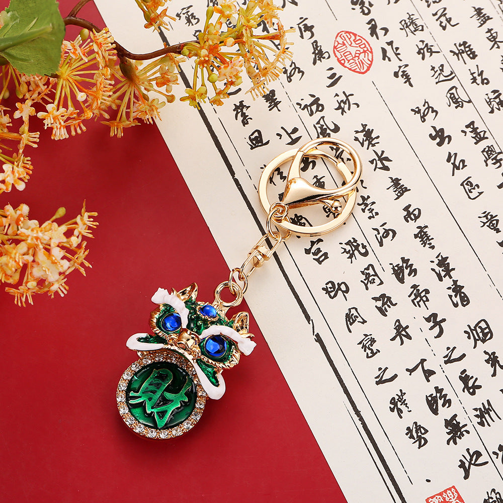 New Chinese style lion head keychain dragon year painting oil wealth character lion head Foshan money dancing lion head