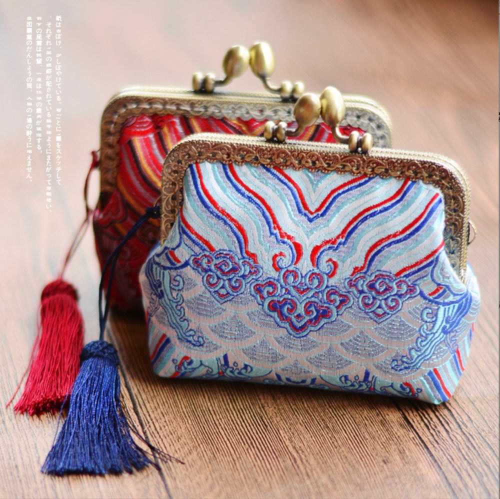 Hot-selling sea cliff coin purse handmade small bag for friends silk brocade mouth gold bag tassel small wallet